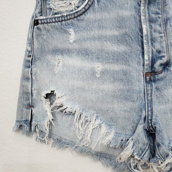 AGOLDE Jaden High Rise Button Fly Cut Off Distressed Denim Shorts Size 25 - Picture 3 of 14